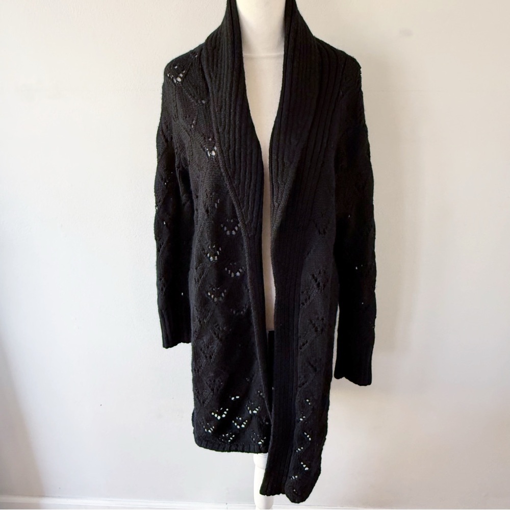 Sarah Spencer Women Y2K Wool Blend Long Shawl Collar Cardigan Medium Boho Grunge